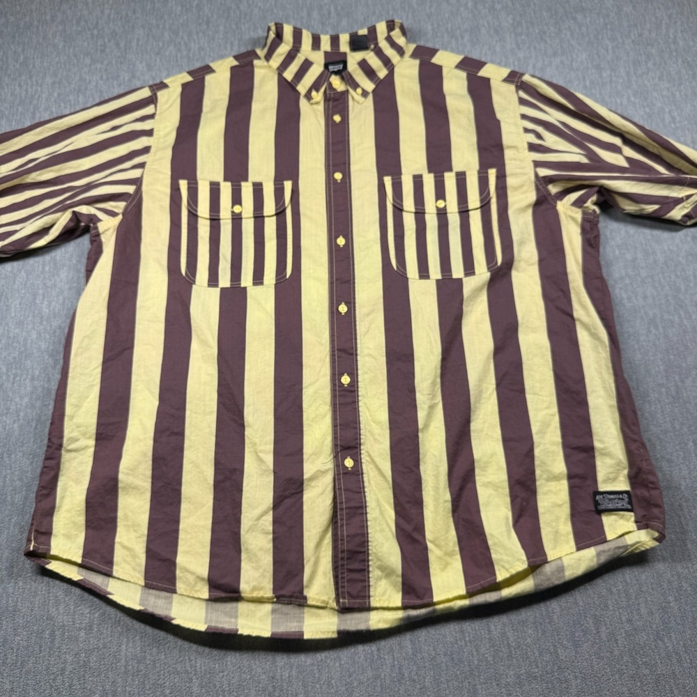 Levis Button Up Shirt Mens XXL Yellow Purple Striped Short Sleeve Workwear Skate